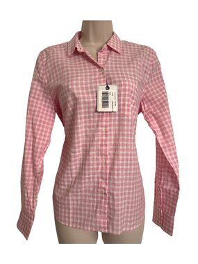 UNTUCKit Calina Gingham Size 6 Pink White Long Sleeve Check NWT Women's